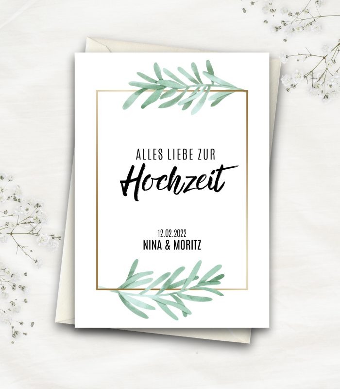 Hochzeitskarte zum Ausdrucken und Personalisieren.