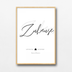 Zuhause Poster mit Koordinaten und Familiennamen.