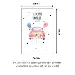 Die Größe des Hochzeitsposter mit Oldtimer-Motiv entspricht DIN A4.