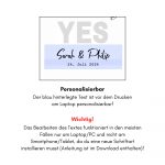 Die Namen und das Datum können vor dem Drucken personalisiert werden. Wichtig! Das Bearbeiten des Textes funktioniert in den meisten Fällen nur am Laptop und nicht am Smartphone bzw. Tablet, da eine neue Schriftart installiert werden muss.