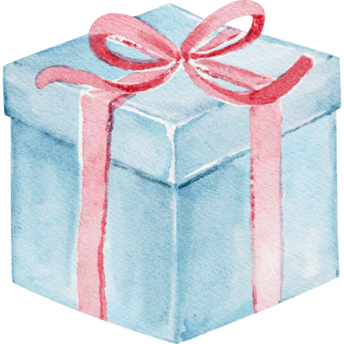 blaue Geschenkschachtel mit rotem Geschenkband