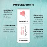 Produktvorteile des Gutschein für Paare: Last Minute Geschenk - unkompliziert daheim ausdrucken; Zeit statt Zeug - Kreatives Geschenk für gemeinsame Lieblingsmomente; Liebevoller Aquarellstil - zauberhaftes Design, das Lust auf mehr macht; Individuelle Verpackung - mit passenden Gutscheinkarten und -hüllen kombinierbar