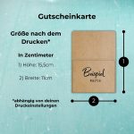 Gutschein verpacken mit der Gutscheinkarte. Die Abmessungen der Karte für den Gutschein sind 15,5x11cm.