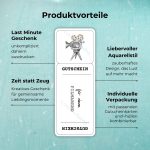 Produktvorteile der Gutschein Filmabend Vorlage: Last Minute Geschenk – unkompliziert daheim ausdrucken; Zeit statt Zeug – Kreatives Geschenk für gemeinsame Lieblingsmomente; Liebevoller Aquarellstil – zauberhaftes Design, das Lust auf mehr macht; Individuelle Verpackung – mit passenden Gutscheinkarten und -hüllen kombinierbar