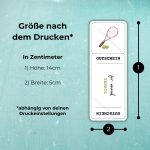 Die Tennis Gutschein zum Ausdrucken Vorlage hat nach dem Drucken die Maße 14cm x 5cm – abhängig von deinen Druckeinstellungen!