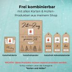 Gutschein-Vorlagen zu Weihnachten frei kombinierbar: Gutscheinposter mit ‚Zeit statt Zeug – Denn das schönste Geschenk ist gemeinsame Zeit‘, Karten und Adventskalender mit Zahlenhüllen. Hinweis: Produkte müssen separat erworben werden