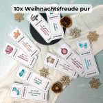 Adventskalender zum Ausdrucken mit traditionellen Weihnachtsgutscheinen – z. B. Plätzchen backen, Glühweinabend oder Weihnachtsbaum schmücken.