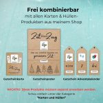 Gutschein-Vorlagen zu Weihnachten frei kombinierbar: Gutscheinposter mit ‚Zeit statt Zeug – Denn das schönste Geschenk ist gemeinsame Zeit‘, Karten und Adventskalender mit Zahlenhüllen. Hinweis: Produkte müssen separat erworben werden