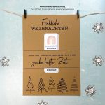 Kombinationsvorschlag: Gutscheinposter „Fröhliche Weihnachten – Denn das schönste Geschenk ist eine zauberhafte Zeit“. Gedruckt auf Kraftkarton mit Gutscheinfach, dekoriert mit Schneeflocken. PDF Druckvorlage zum Gutschein verpacken Weihnachten – persönliche Geschenkidee zum selber drucken.