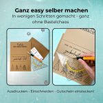 Druckpapier deiner Wahl: Sowohl auf weißem Papier als auch auf Kraftkarton druckbar. Gutscheinposter „Fröhliche Weihnachten – Denn das schönste Geschenk ist eine zauberhafte Zeit“. PDF Vorlage zum Gutschein verpacken Weihnachten – persönlich und individuell.