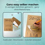 DIY Weihnachtsgeschenk: „Ganz easy selber machen – In wenigen Schritten ohne Bastelchaos“. Gutscheinposter Zeit statt Zeug mit Text „Denn das schönste Geschenk ist gemeinsame Zeit“. Weihnachten Zeit schenken mit PDF Druckvorlage zum Ausdrucken.