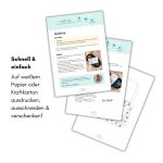 Mehrseitige Bastelanleitung mit Druckvorlage und Tipps für Papier, Kleber und Druckeinstellungen. Ideal für kreative DIY Weihnachtsgeschenke mit Schokolade.