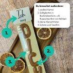 Schritt-für-Schritt-Anleitung zeigt, wie das „Ich mag dich“-Geschenk entsteht: Etikett ausschneiden, Buchstaben-Süßigkeiten einfüllen und mit Tesafilm fixieren. Liebevolle Bastelidee zum Ausdrucken für Adventskalender oder kleine Aufmerksamkeiten.