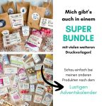 Übersicht mit verschiedenen kleinen Geschenkideen zu Weihnachten: Druckvorlagen mit Texten wie „Rentiernasen“, „Schneemann Fürze“ und „Du bist fantastisch“. Text auf dem Bild: „Mich gibt’s auch im Super Bundle mit vielen weiteren Druckvorlagen“. Perfekte Sammlung für kleine Geschenke zu Weihnachten zum Ausdrucken.