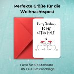 Karte mit Spruch „Merry Christmas to my otter half“ in rotem Umschlag. Format passt in alle Standard-C6-Briefumschläge – ideal für Weihnachtsgrüße per Post.