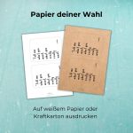 Druckbeispiele der Karten auf weißem und braunem Kraftpapier mit Spruch „Tell me what you want“. Hochwertige, nachhaltige Optik für Weihnachtskarten zum Selberdrucken.