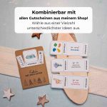 Individuelle Gutscheinverpackung mit persönlicher Note. Die Druckvorlage beinhaltet die Gutscheinhülle oder die Gutscheinkarte und 5 verschiedene Einstecker. Auf ihnen steht „Für Dich, Für Euch, Let it Snow, Ho Ho Ho, nur eine Kleinigkeit“.