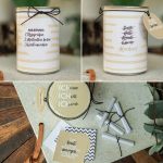 Collage des Motivation Geschenks: Ansicht der Banderole mit Text "Sollte Hätte Könnte Würde Machen", Deckel-Design und die befüllte Dose mit 21 kleinen Losen.