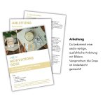 Drei Seiten der ausführlichen, bebilderten Anleitung, die erklärt, wie man das Motivation Geschenk Schritt für Schritt kinderleicht zusammenbaut.