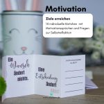Motivationskarte mit dem Spruch Ein Wunsch ändert nichts eine Entscheidung ändert alles als inspirierender Inhalt für ein kreatives Ostergeschenk.