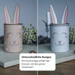 Vergleich der zwei unterschiedlichen Hasen-Designs in Braun und Weiß die in der Druckvorlage für dieses kreatives Ostergeschenk enthalten sind.