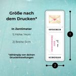 Detailansicht der Maße für die sexy Valentinstag Gutschein Vorlagen. Ein einzelner Gutschein hat nach dem Drucken eine Höhe von 14 cm und eine Breite von 5 cm.