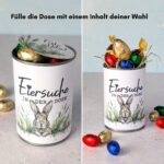 Eine geniale DIY Upcycling Idee zu Ostern: Befülle die Eiersuche in der Dose einfach mit deinen Lieblingsleckereien. Mit unserer PDF Vorlage für die Konservendosen Banderole hast du sofort ein kreatives Last Minute Geschenk parat.
